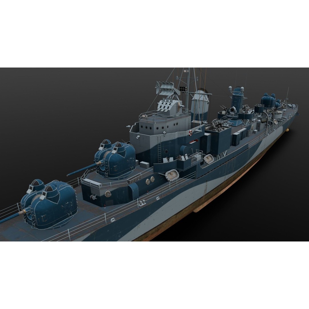 Destroyer Ship 3D Model – Low Poly Game Asset, FBX, PBR Textures - View 22
