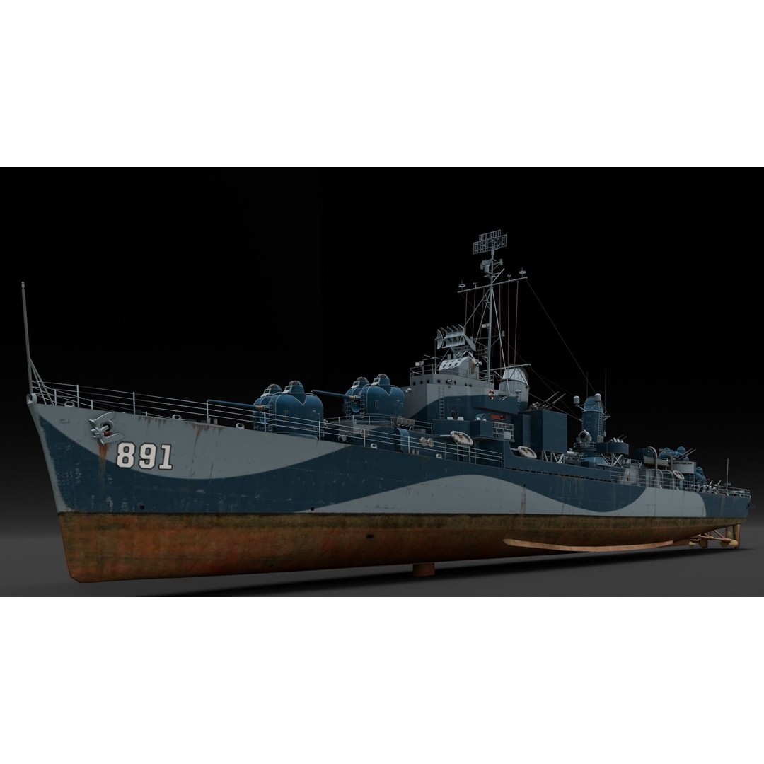 Destroyer Ship 3D Model – Low Poly Game Asset, FBX, PBR Textures - View 3