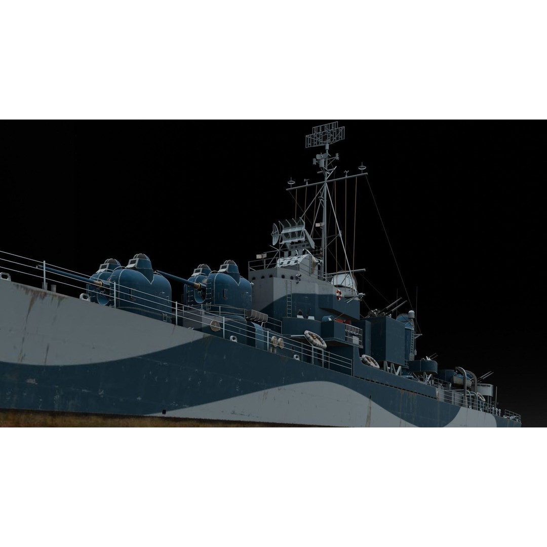 Destroyer Ship 3D Model – Low Poly Game Asset, FBX, PBR Textures - View 4