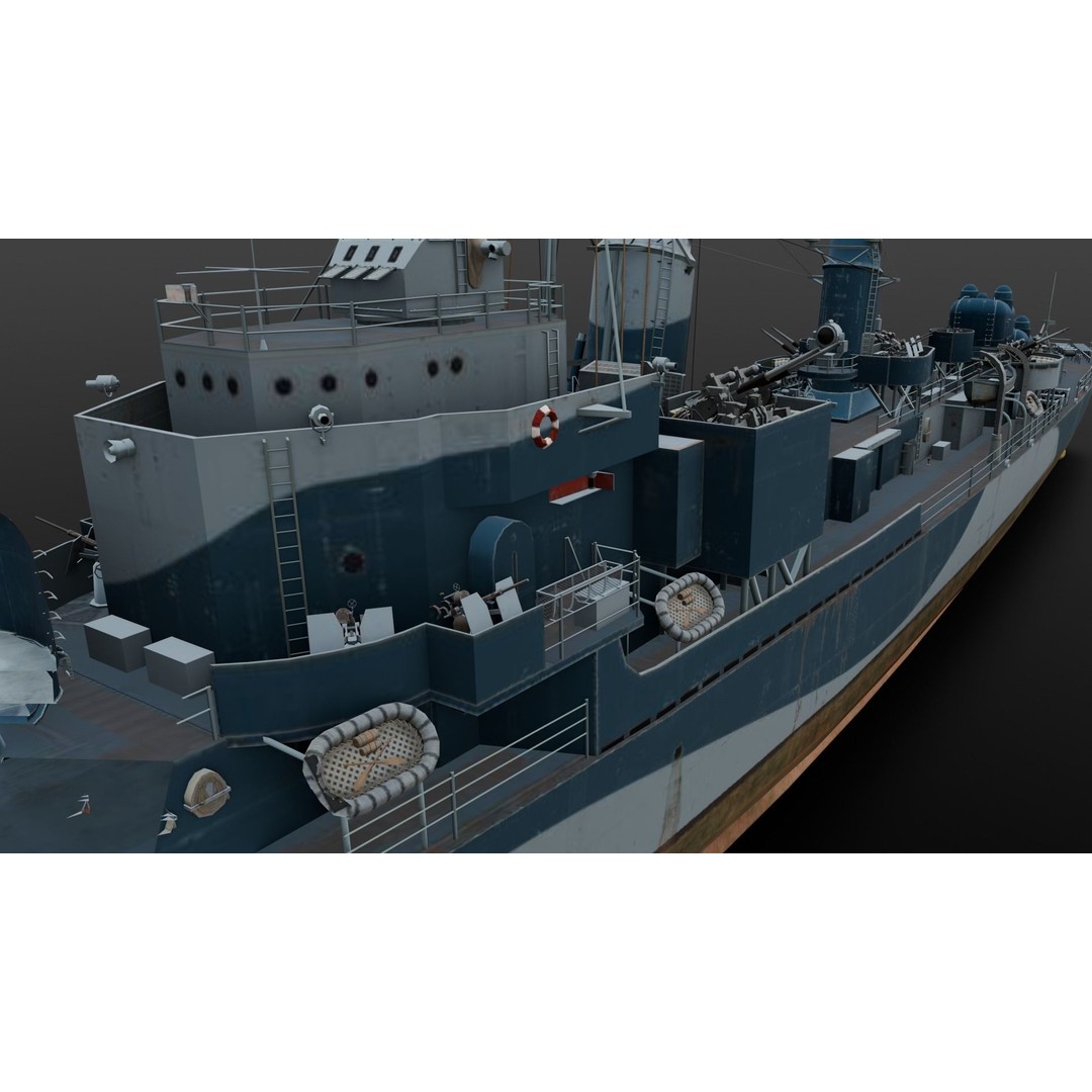 Destroyer Ship 3D Model – Low Poly Game Asset, FBX, PBR Textures - View 5
