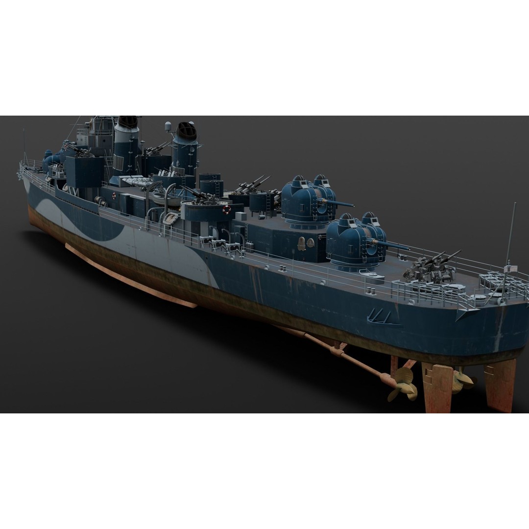 Destroyer Ship 3D Model – Low Poly Game Asset, FBX, PBR Textures - View 6
