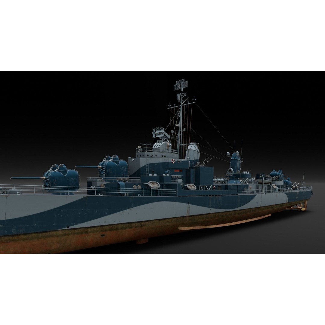Destroyer Ship 3D Model – Low Poly Game Asset, FBX, PBR Textures - View 7