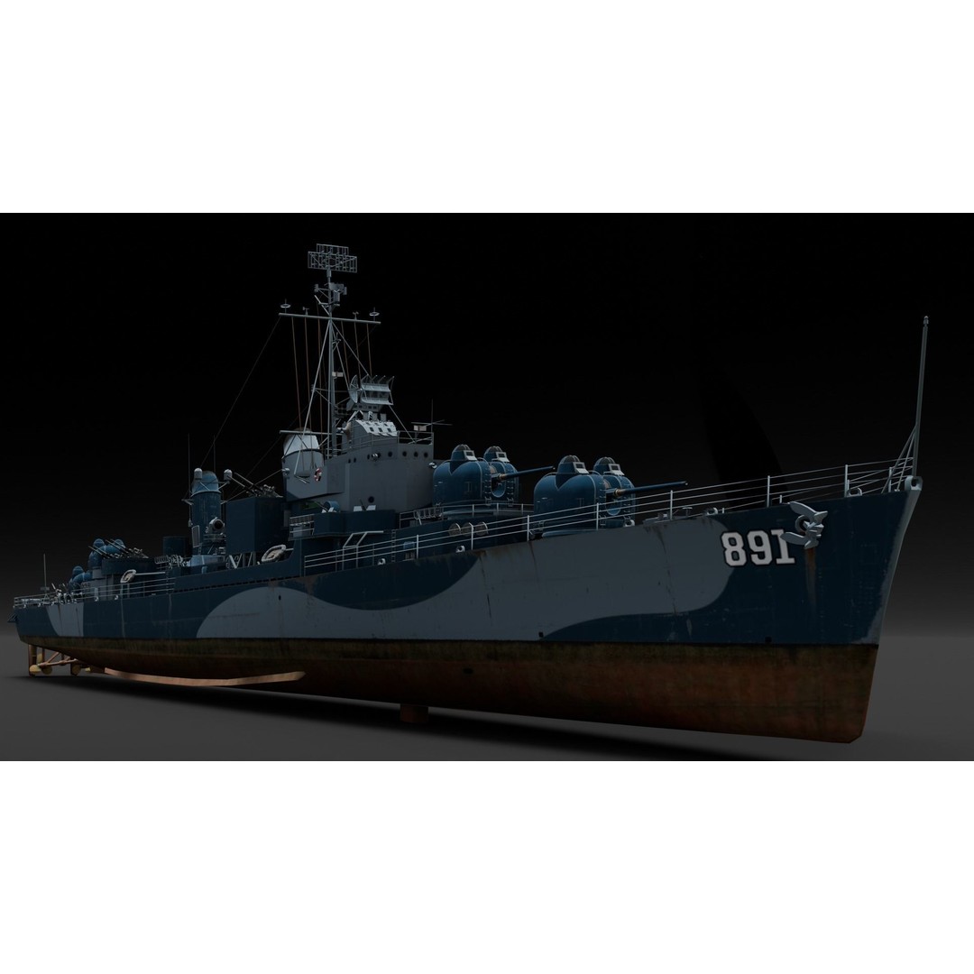 Destroyer Ship 3D Model – Low Poly Game Asset, FBX, PBR Textures - View 8