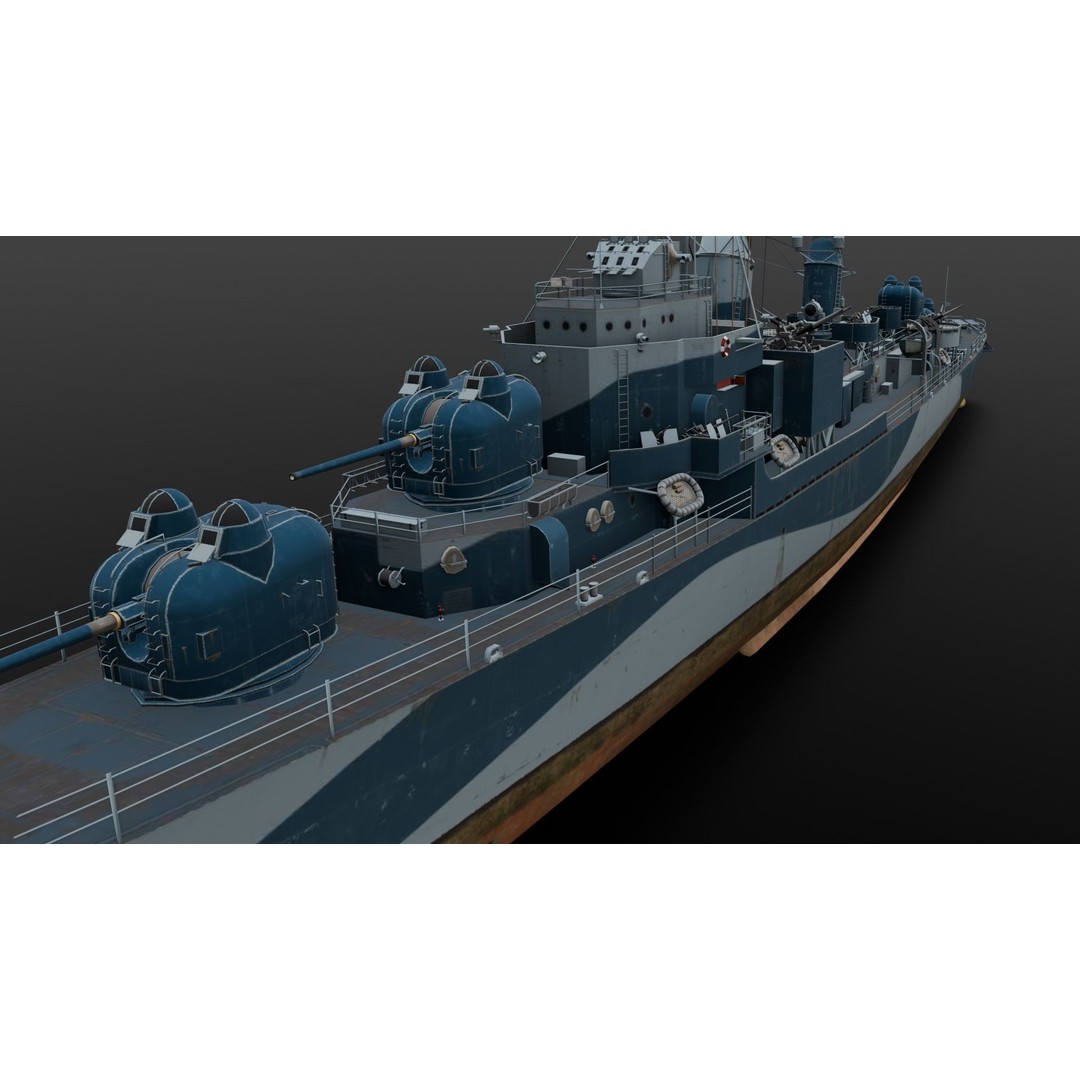 Destroyer Ship 3D Model – Low Poly Game Asset, FBX, PBR Textures - View 9