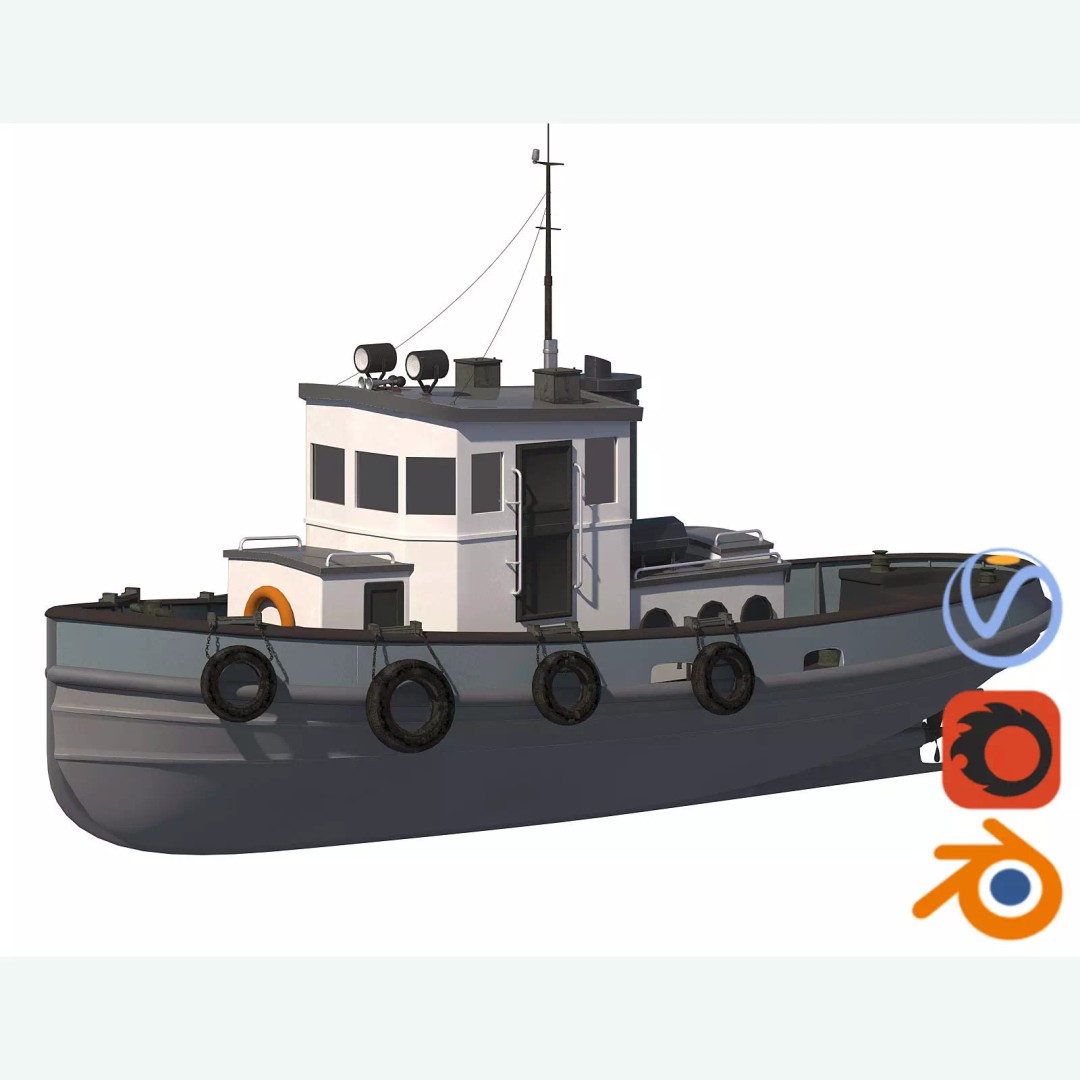 Tug Boat 3D Model – High Poly Industrial Vessel, FBX, PBR - View 2