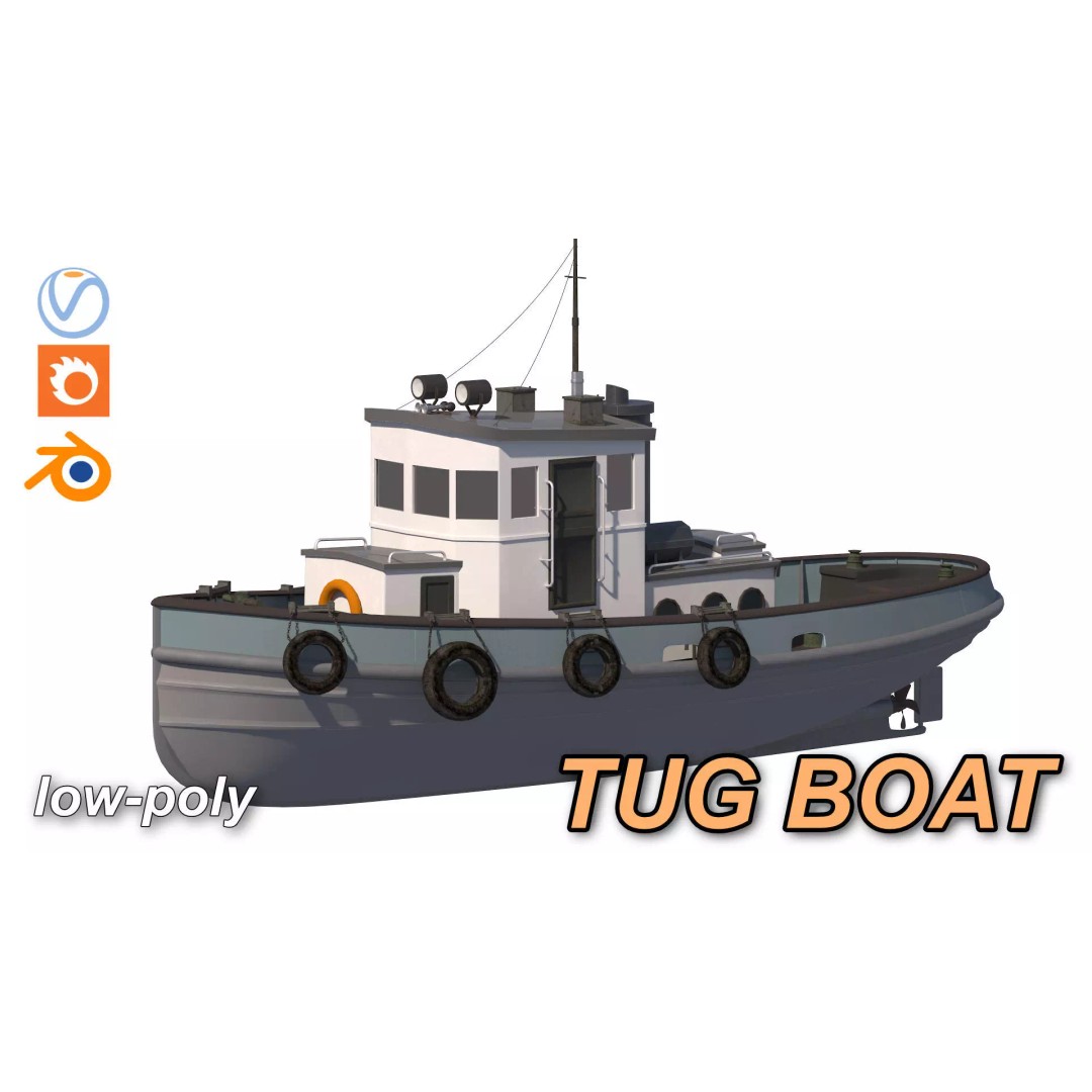 Tug Boat 3D Model – High Poly Industrial Vessel, FBX, PBR - View 3