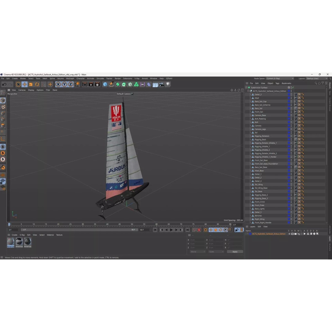 AC75 Hydrofoil Sailboat 3D Model – Airbus Edition PBR Asset, FBX, OBJ