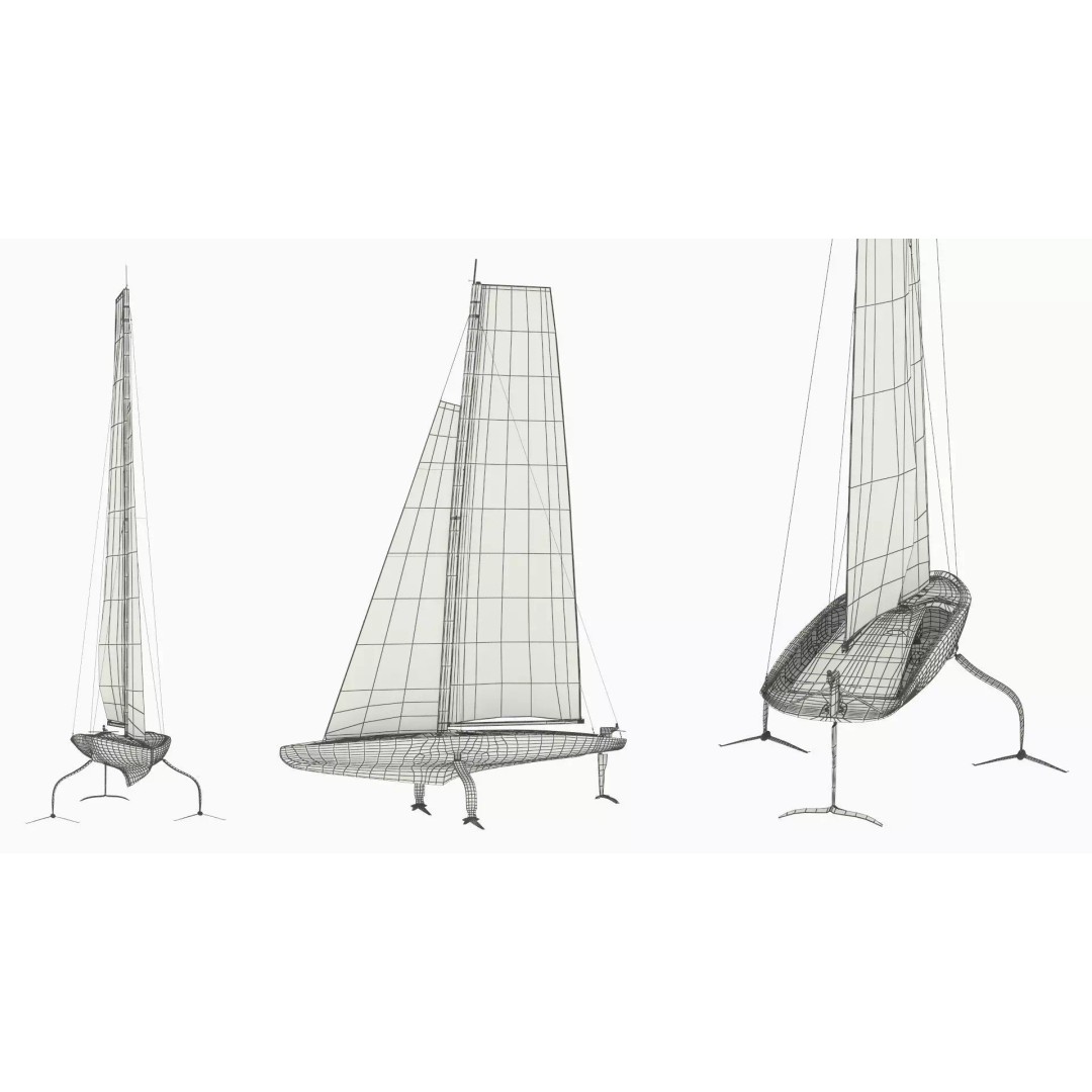 AC75 Hydrofoil Sailboat 3D Model – Airbus Edition PBR Asset, FBX, OBJ - View 12