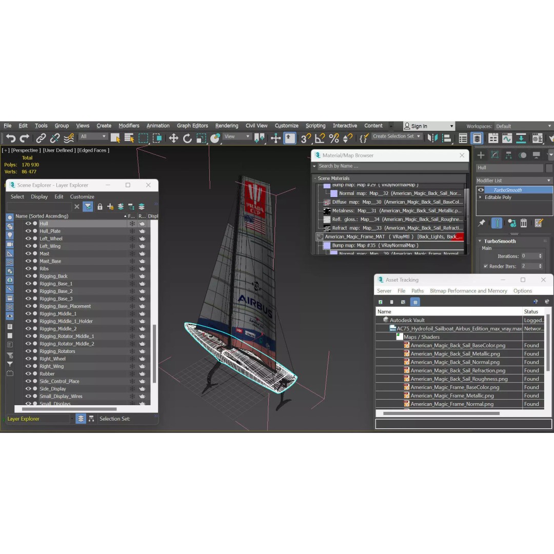 AC75 Hydrofoil Sailboat 3D Model – Airbus Edition PBR Asset, FBX, OBJ - View 15