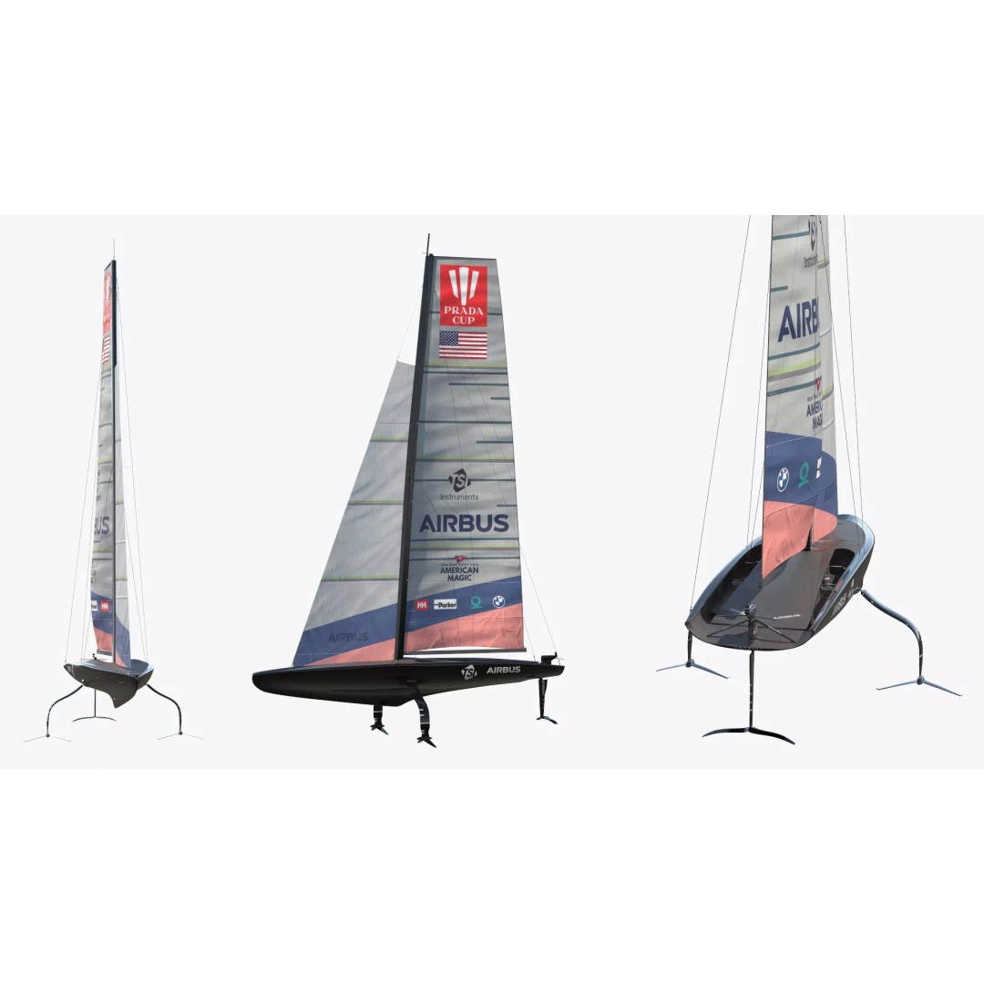 AC75 Hydrofoil Sailboat 3D Model – Airbus Edition PBR Asset, FBX, OBJ - View 4