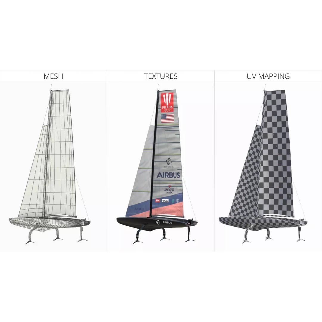 AC75 Hydrofoil Sailboat 3D Model – Airbus Edition PBR Asset, FBX, OBJ - View 9