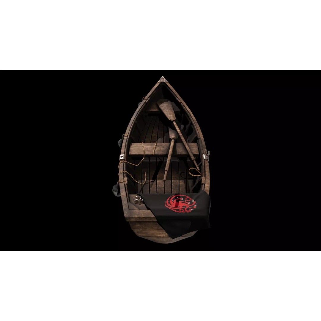 Wooden Rowboat 3D Model – Game Ready Low Poly Asset, FBX - View 7