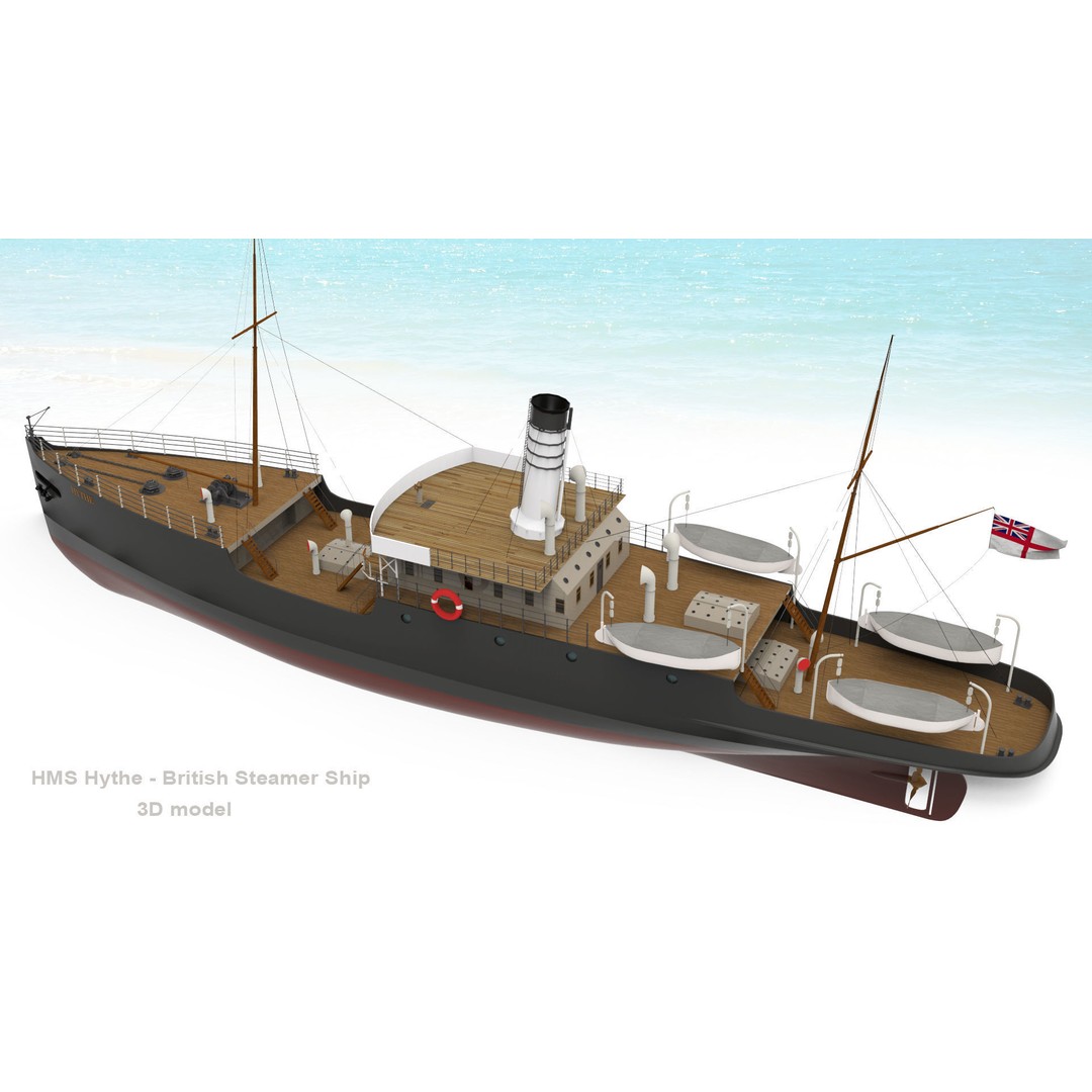HMS Hythe 3D Model – Historic British Steamer Ship, FBX, OBJ - View 10