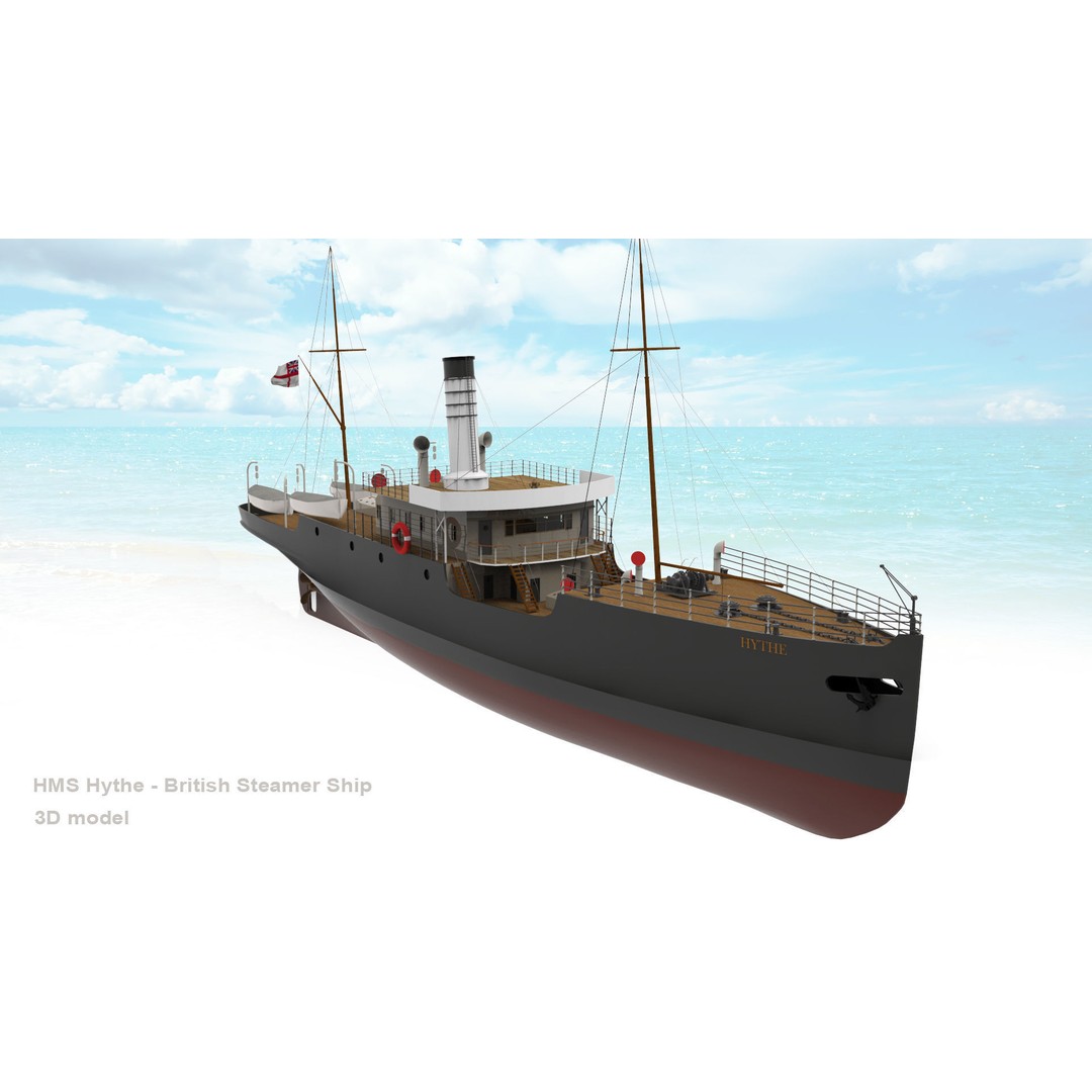 HMS Hythe 3D Model – Historic British Steamer Ship, FBX, OBJ - View 11