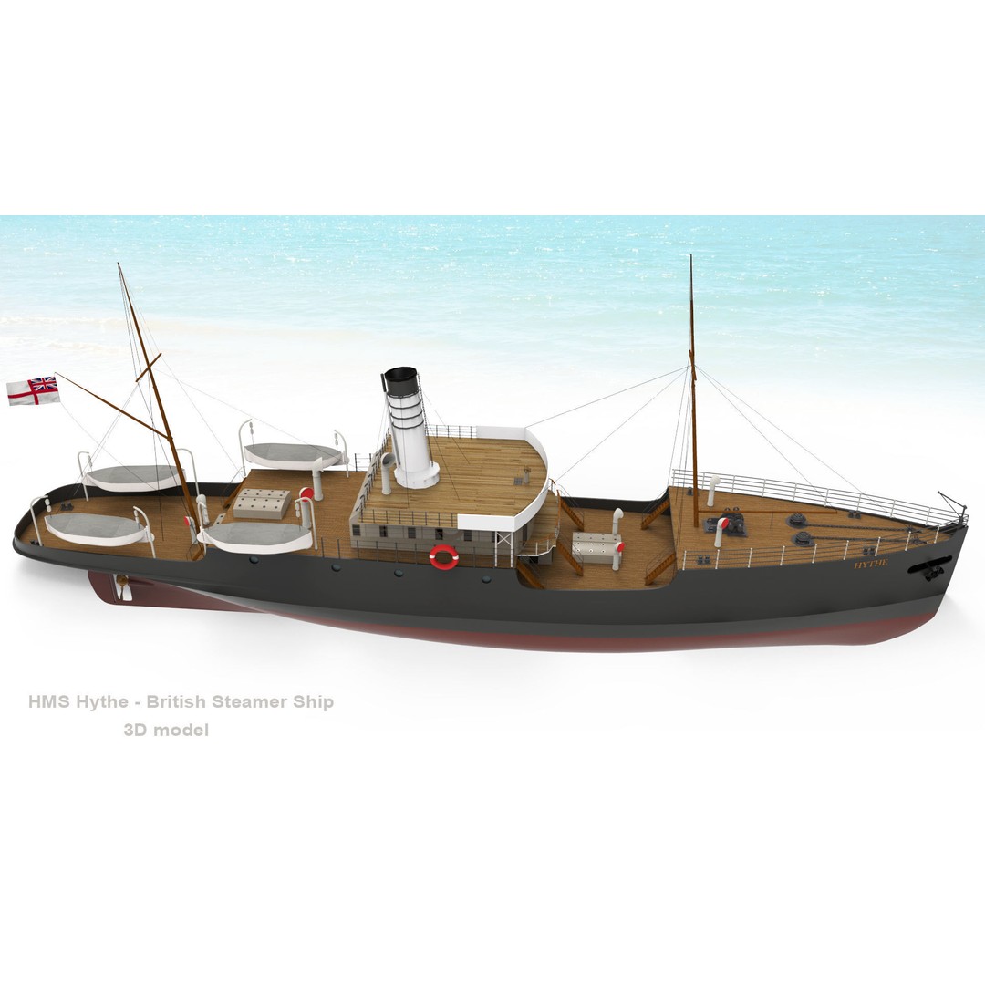 HMS Hythe 3D Model – Historic British Steamer Ship, FBX, OBJ - View 12