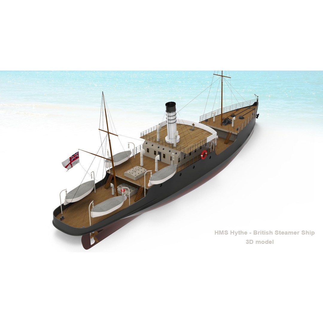 HMS Hythe 3D Model – Historic British Steamer Ship, FBX, OBJ - View 13
