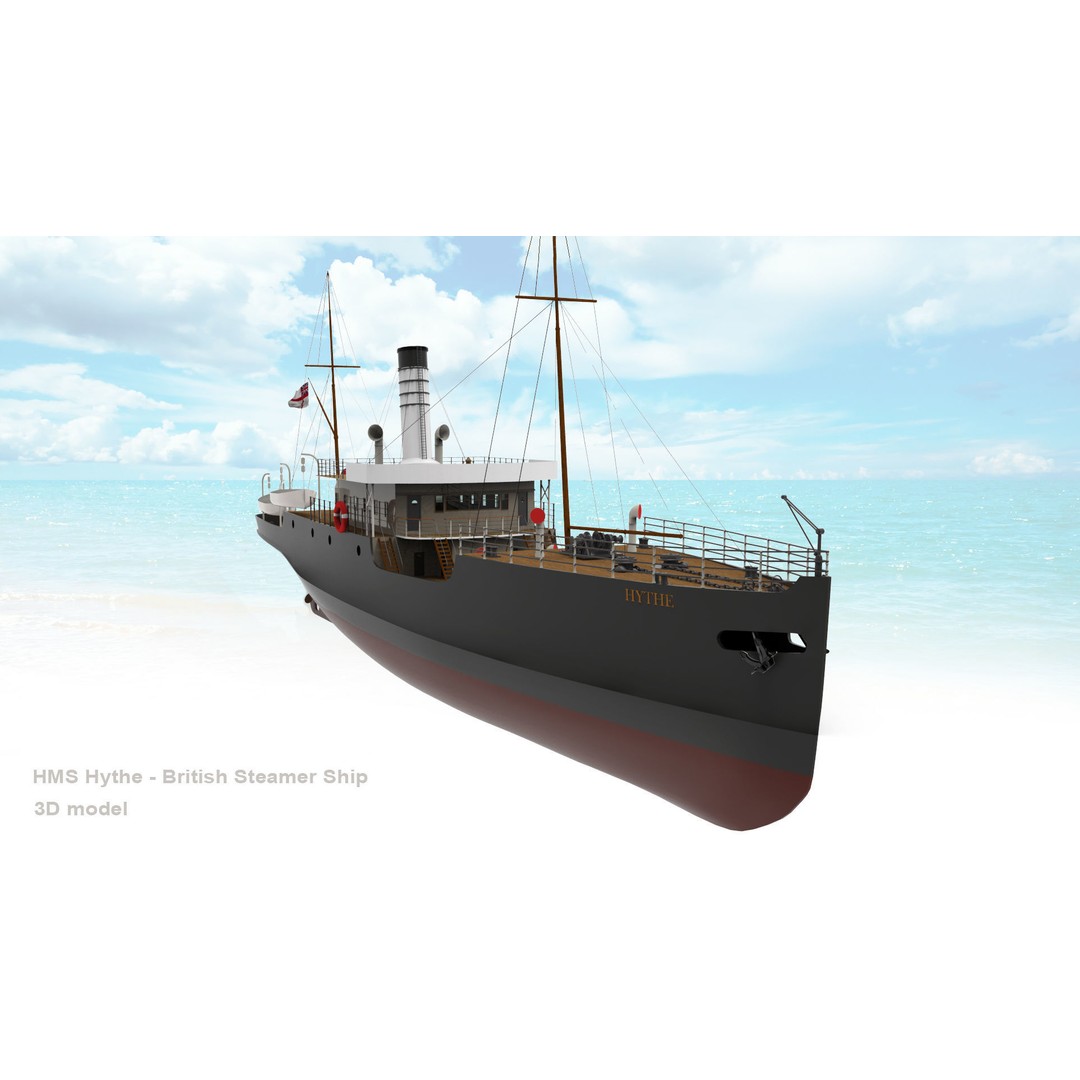 HMS Hythe 3D Model – Historic British Steamer Ship, FBX, OBJ - View 5