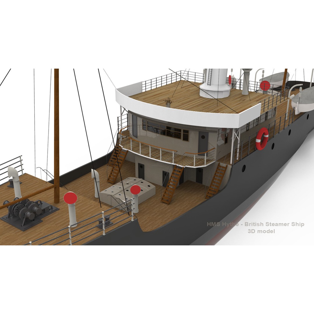 HMS Hythe 3D Model – Historic British Steamer Ship, FBX, OBJ - View 6