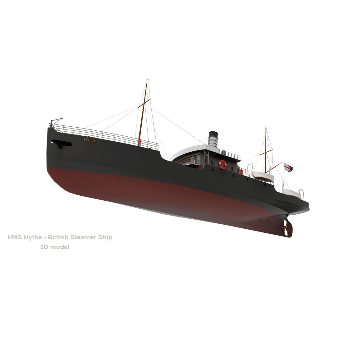 HMS Hythe 3D Model – Historic British Steamer Ship, FBX, OBJ - View 7