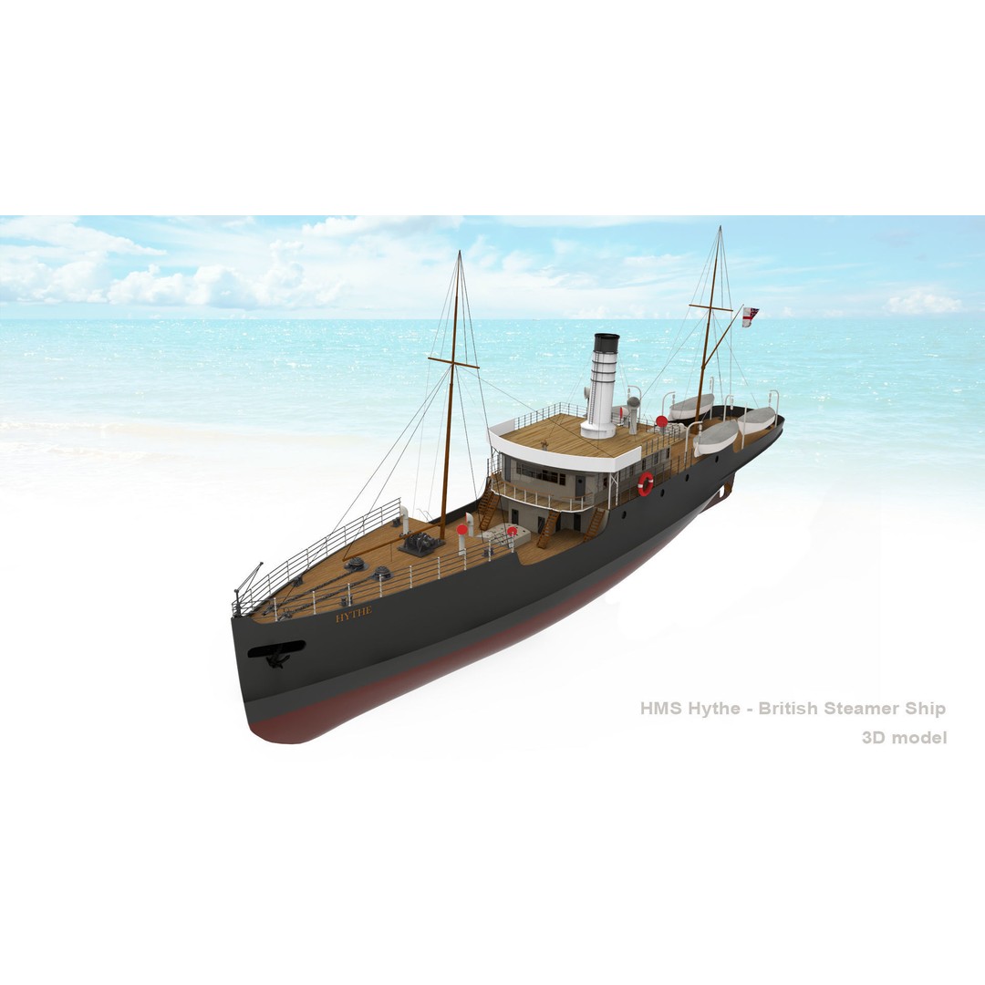 HMS Hythe 3D Model – Historic British Steamer Ship, FBX, OBJ - View 9