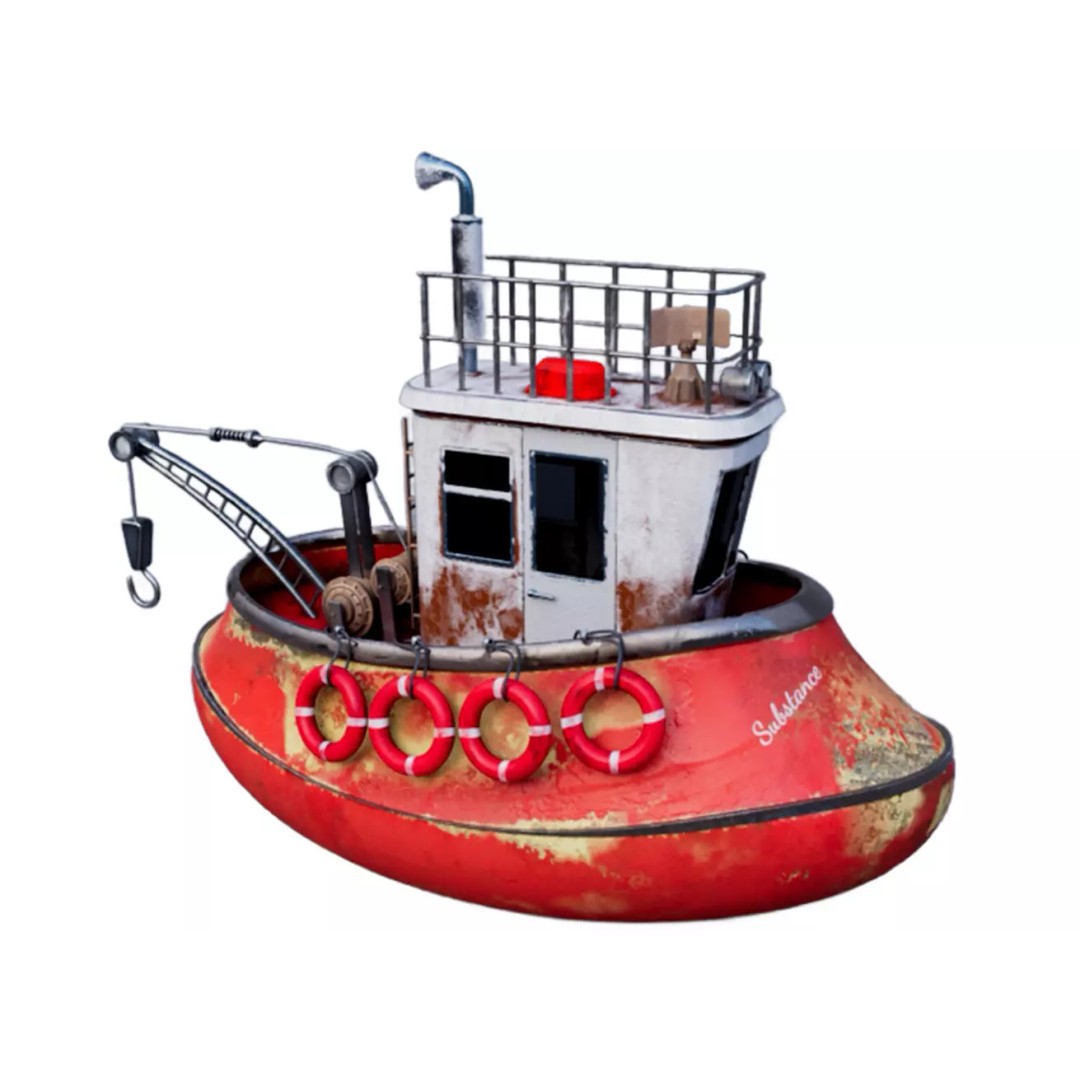 Old Tug Boat 3D Model – High-Quality Cartoon Vessel for Animation - View 2