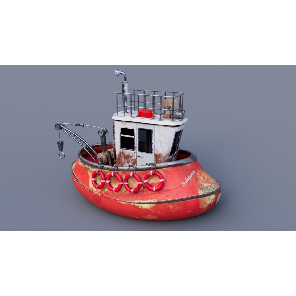 Old Tug Boat 3D Model – High-Quality Cartoon Vessel for Animation - View 3
