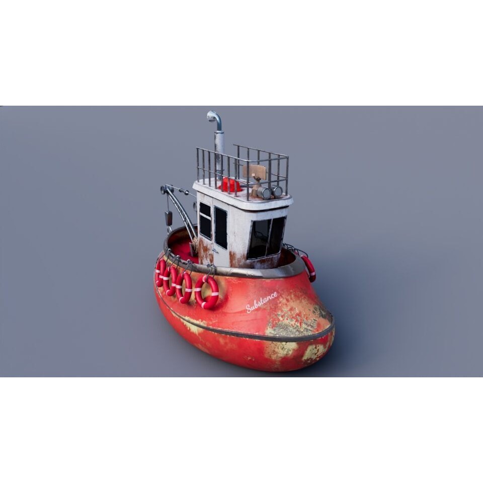 Old Tug Boat 3D Model – High-Quality Cartoon Vessel for Animation - View 4