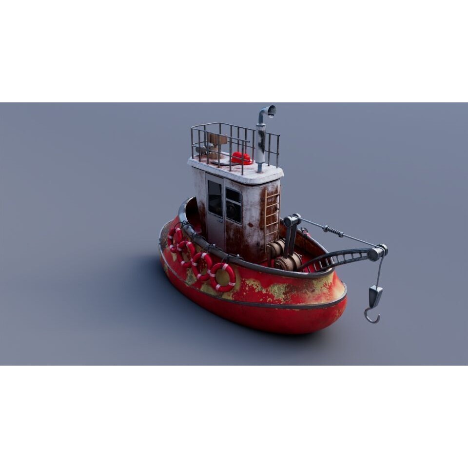 Old Tug Boat 3D Model – High-Quality Cartoon Vessel for Animation - View 6