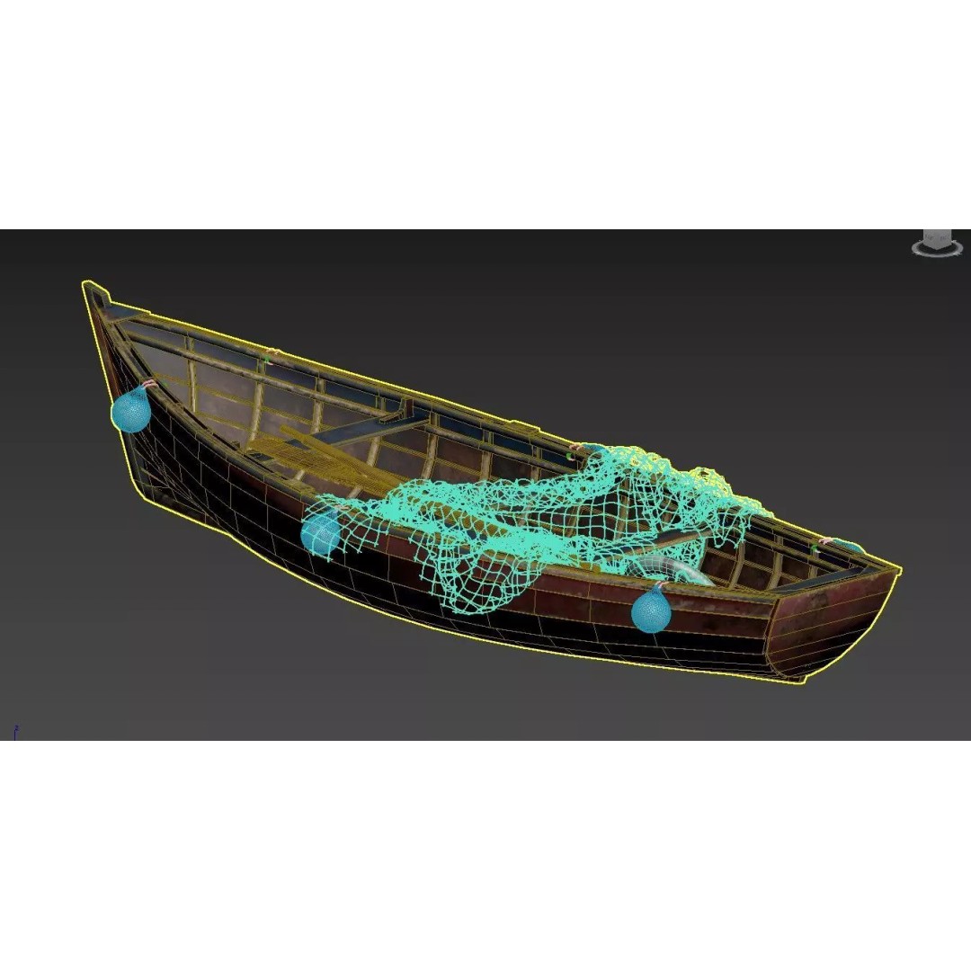 Old Wooden Fishing Rowboat 3D Model – Rustic Maritime Asset, FBX - View 12