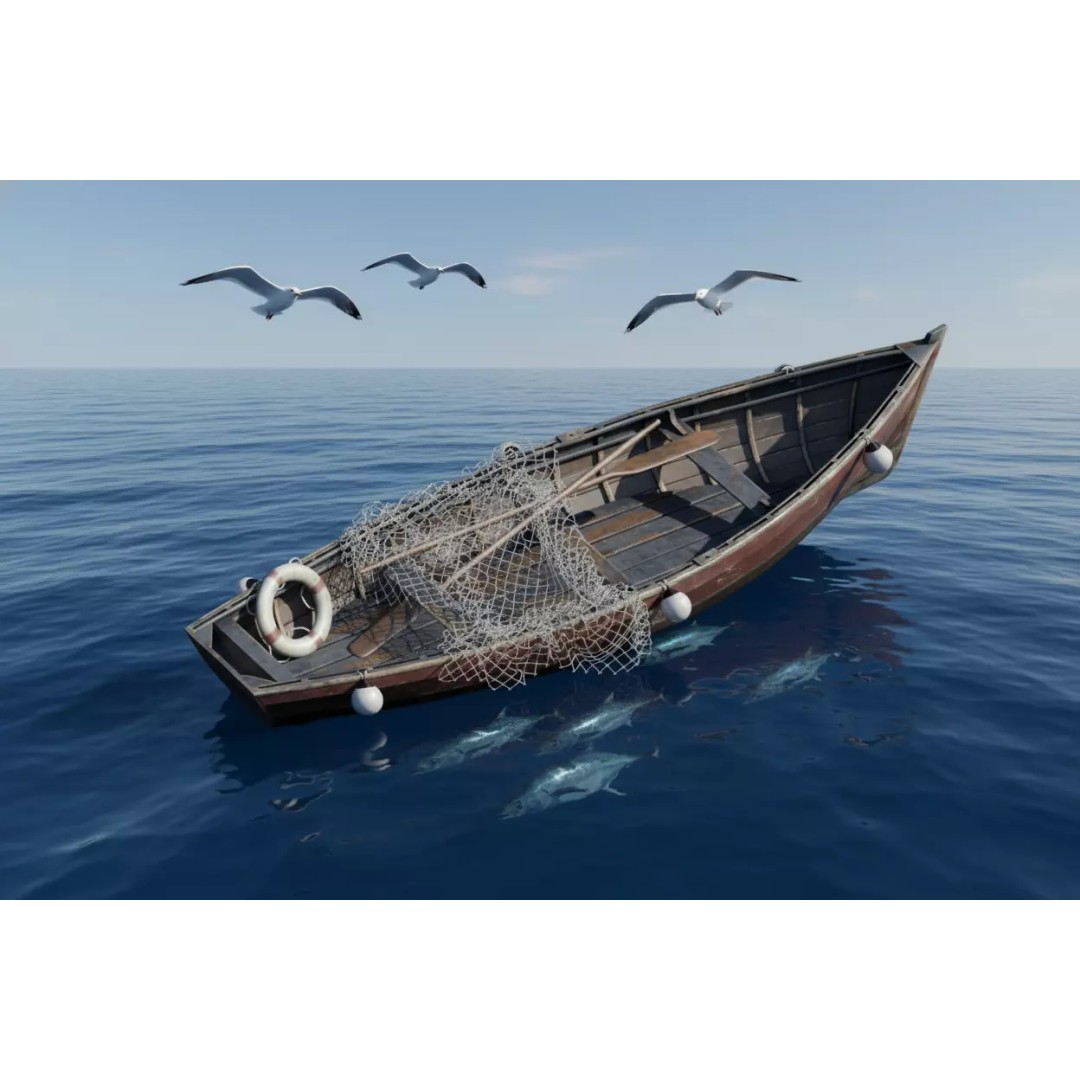 Old Wooden Fishing Rowboat 3D Model – Rustic Maritime Asset, FBX - View 2