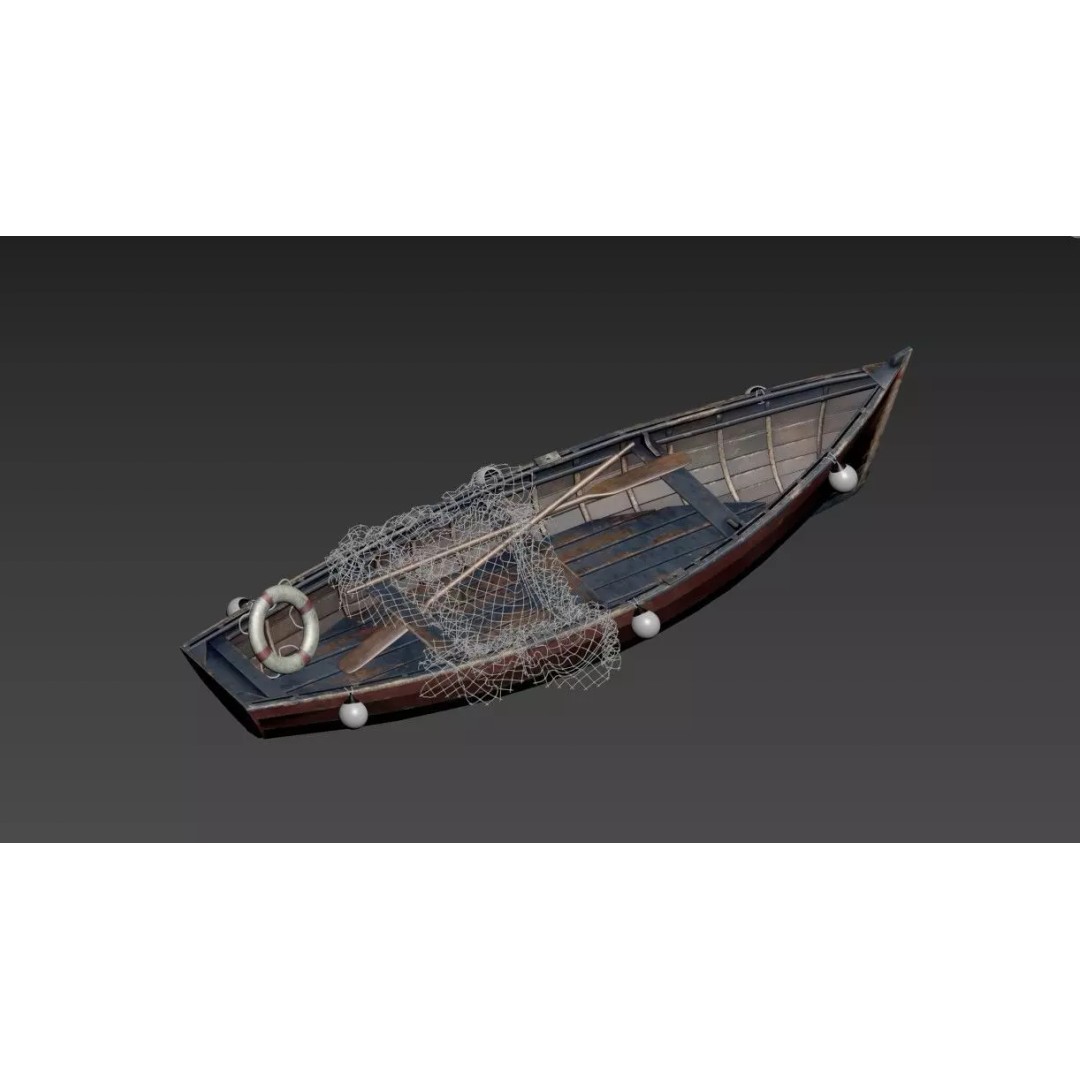Old Wooden Fishing Rowboat 3D Model – Rustic Maritime Asset, FBX - View 3
