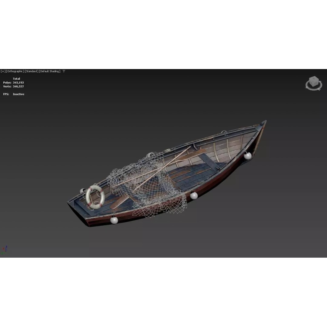 Old Wooden Fishing Rowboat 3D Model – Rustic Maritime Asset, FBX - View 6