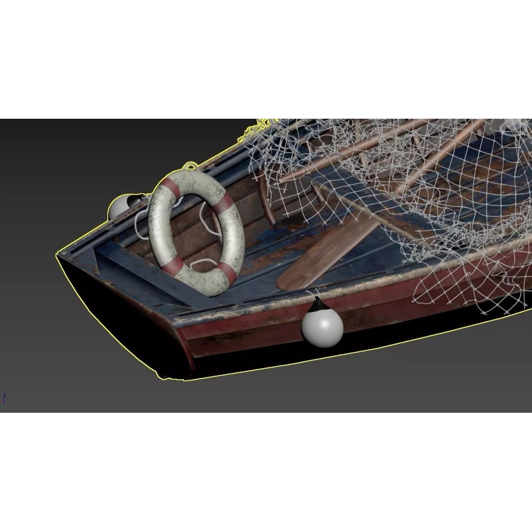 Old Wooden Fishing Rowboat 3D Model – Rustic Maritime Asset, FBX - View 9