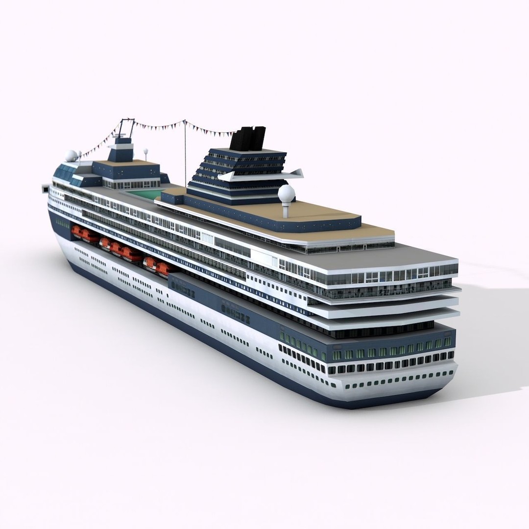Cruise Ship 3D Model – Low Poly Watercraft Collection, FBX, OBJ - View 10