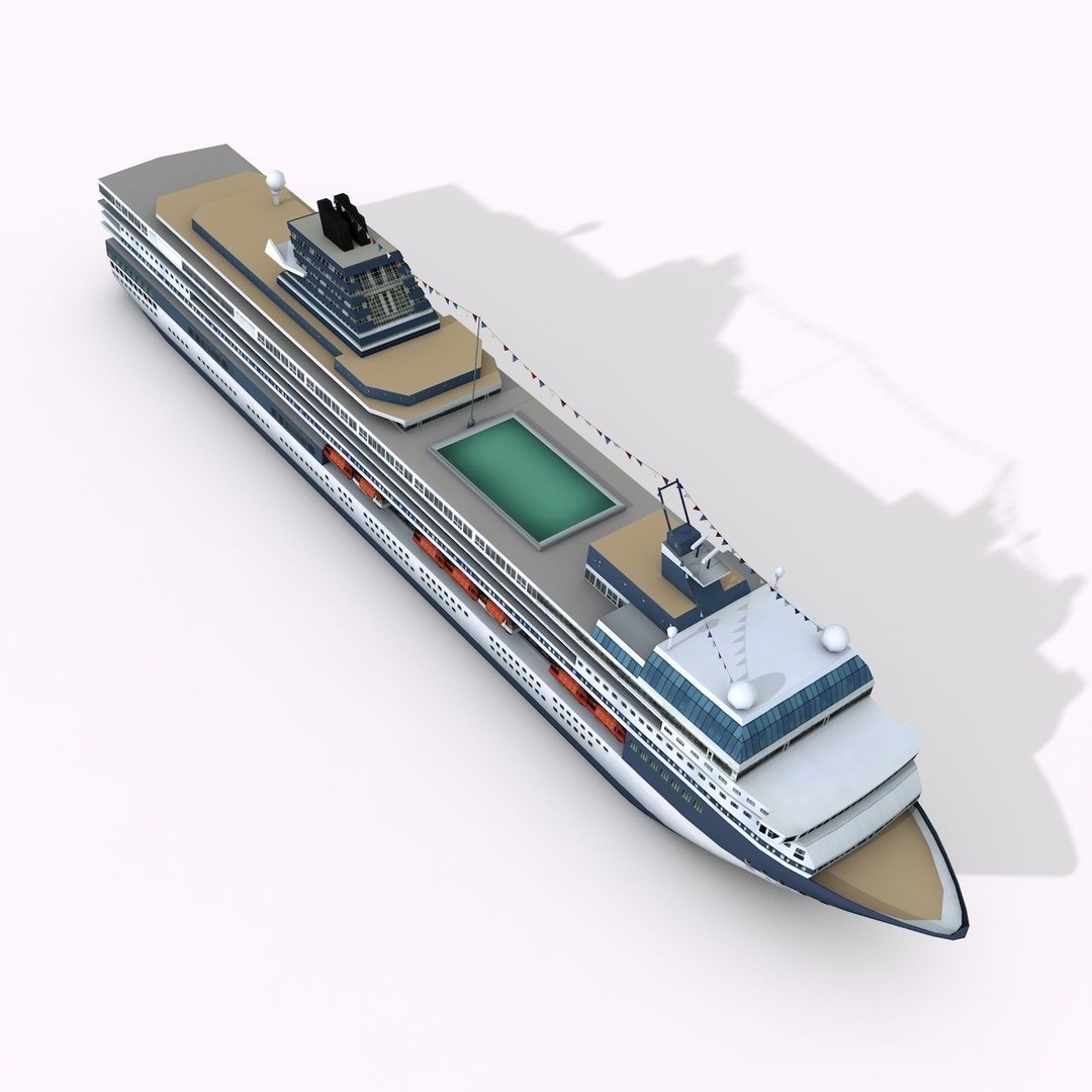 Cruise Ship 3D Model – Low Poly Watercraft Collection, FBX, OBJ - View 11