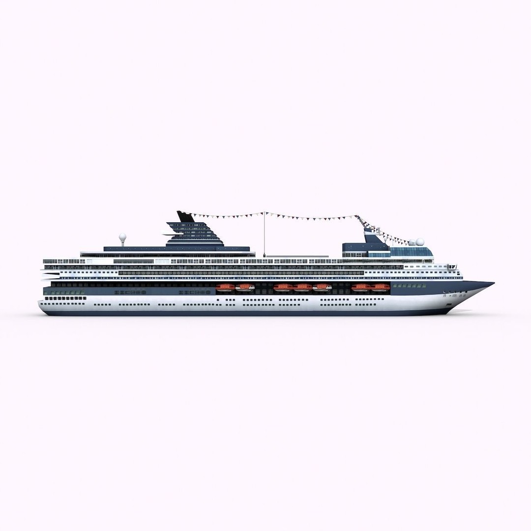Cruise Ship 3D Model – Low Poly Watercraft Collection, FBX, OBJ - View 12