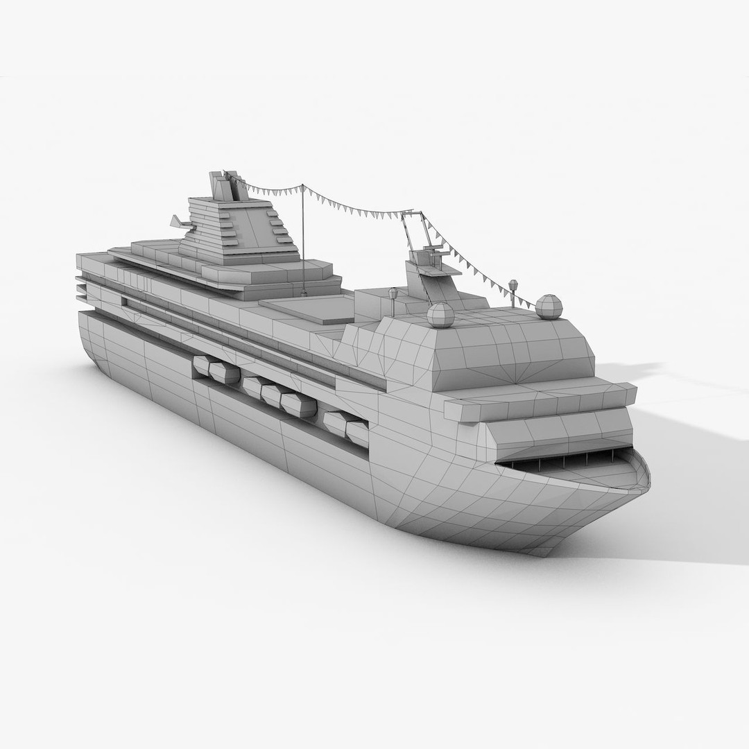 Cruise Ship 3D Model – Low Poly Watercraft Collection, FBX, OBJ - View 13