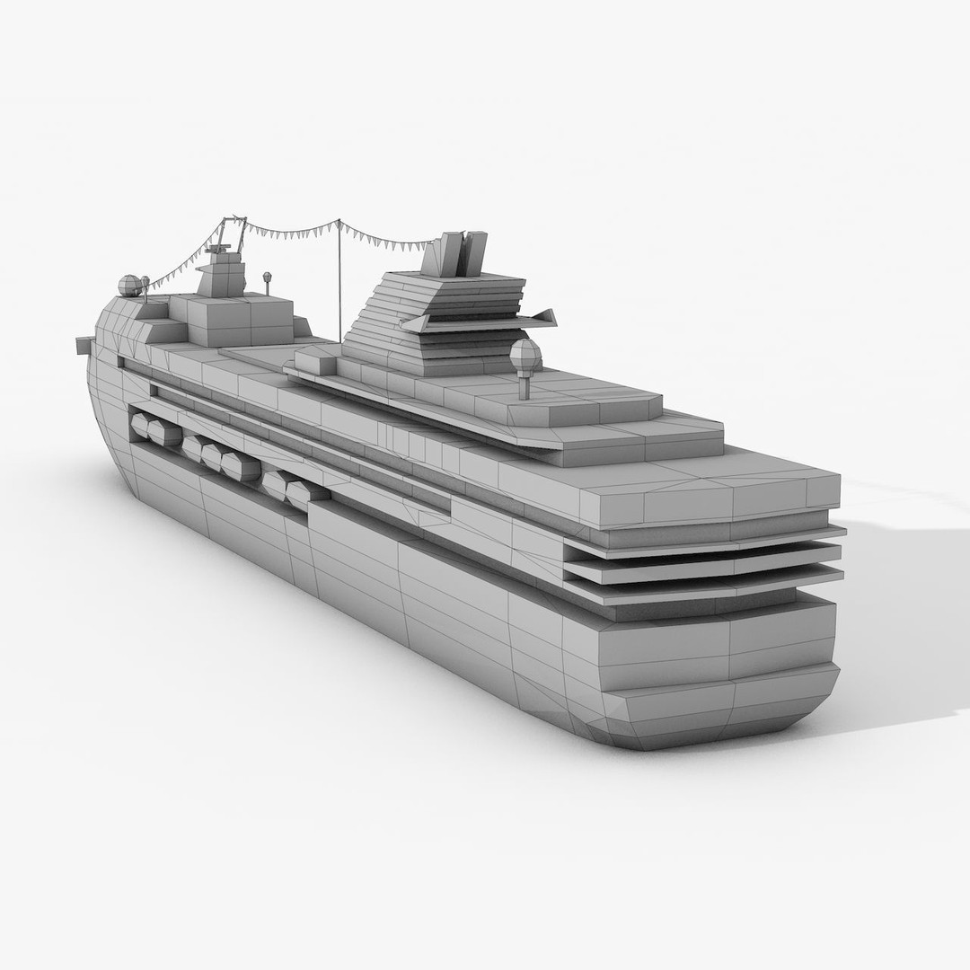 Cruise Ship 3D Model – Low Poly Watercraft Collection, FBX, OBJ - View 14