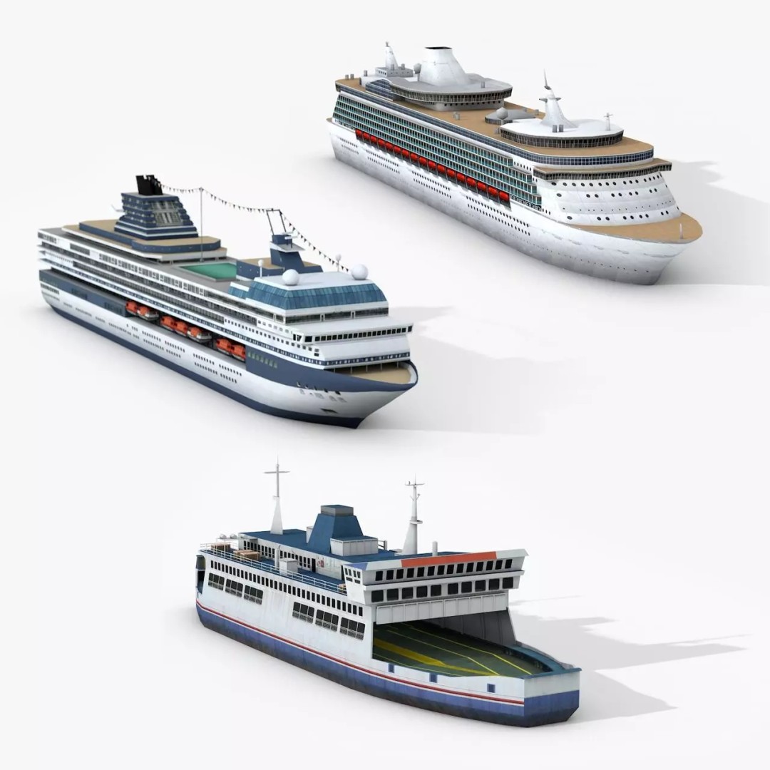 Cruise Ship 3D Model – Low Poly Watercraft Collection, FBX, OBJ - View 2