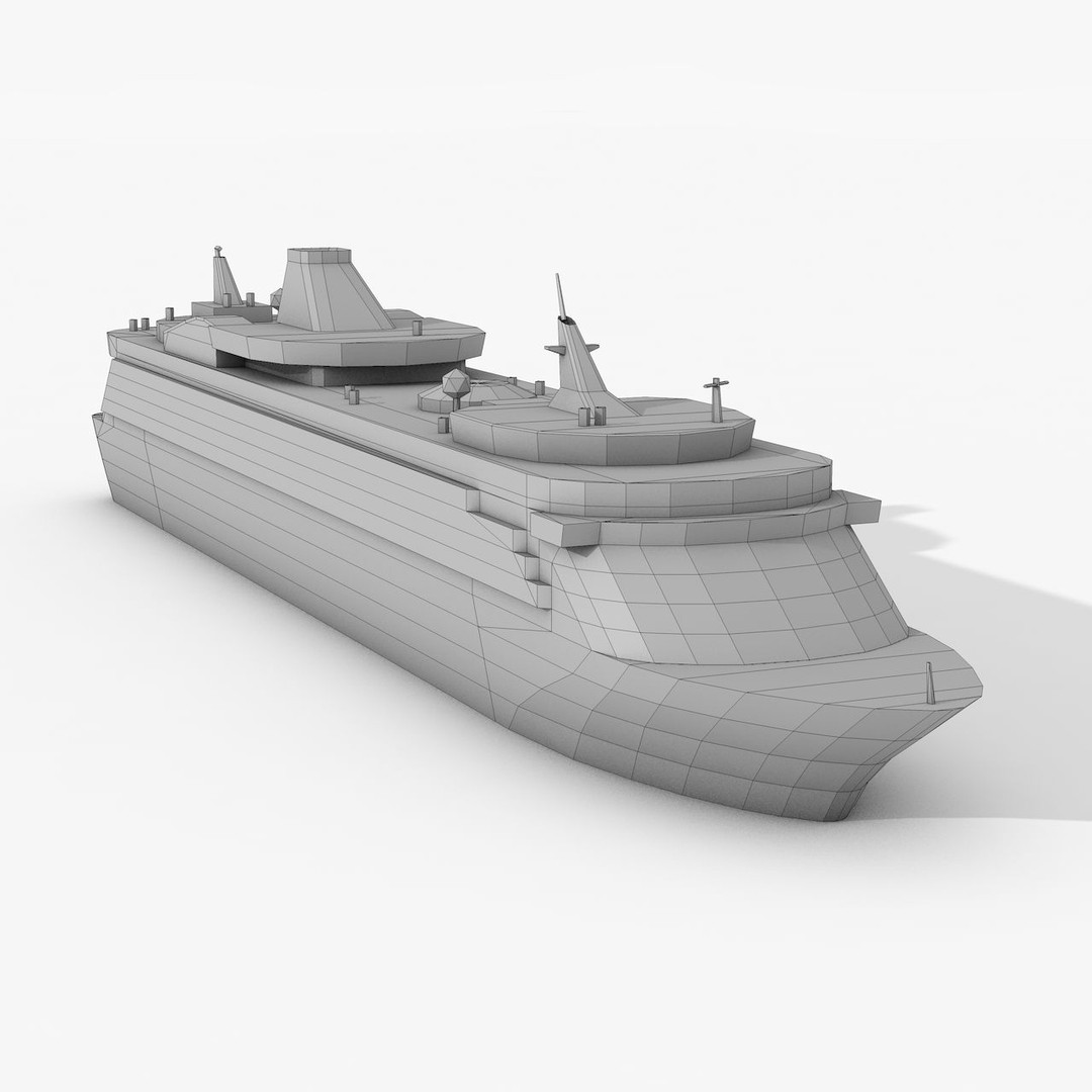 Cruise Ship 3D Model – Low Poly Watercraft Collection, FBX, OBJ - View 7