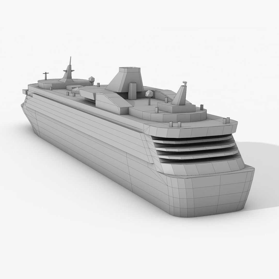 Cruise Ship 3D Model – Low Poly Watercraft Collection, FBX, OBJ - View 8