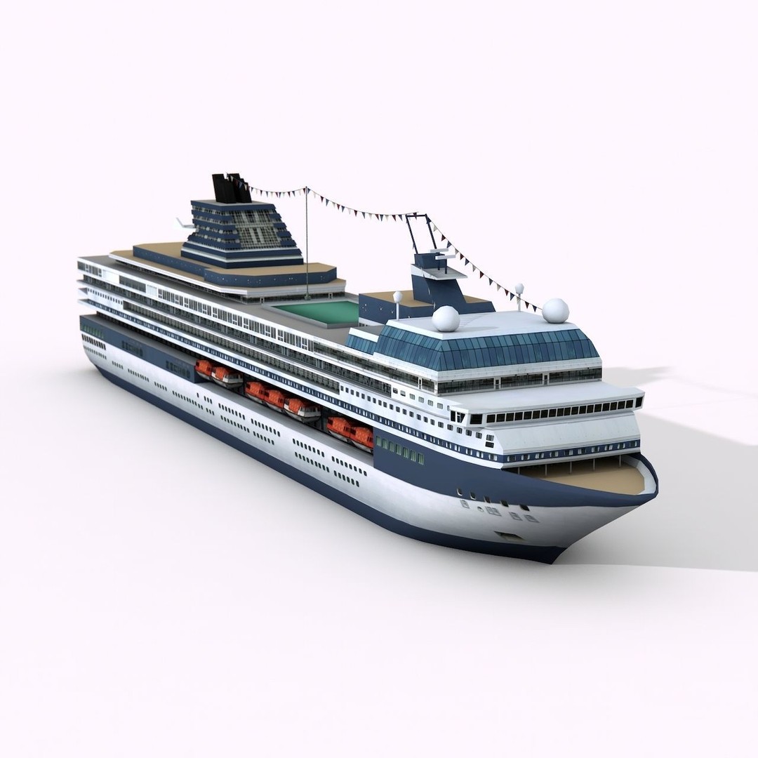 Cruise Ship 3D Model – Low Poly Watercraft Collection, FBX, OBJ - View 9