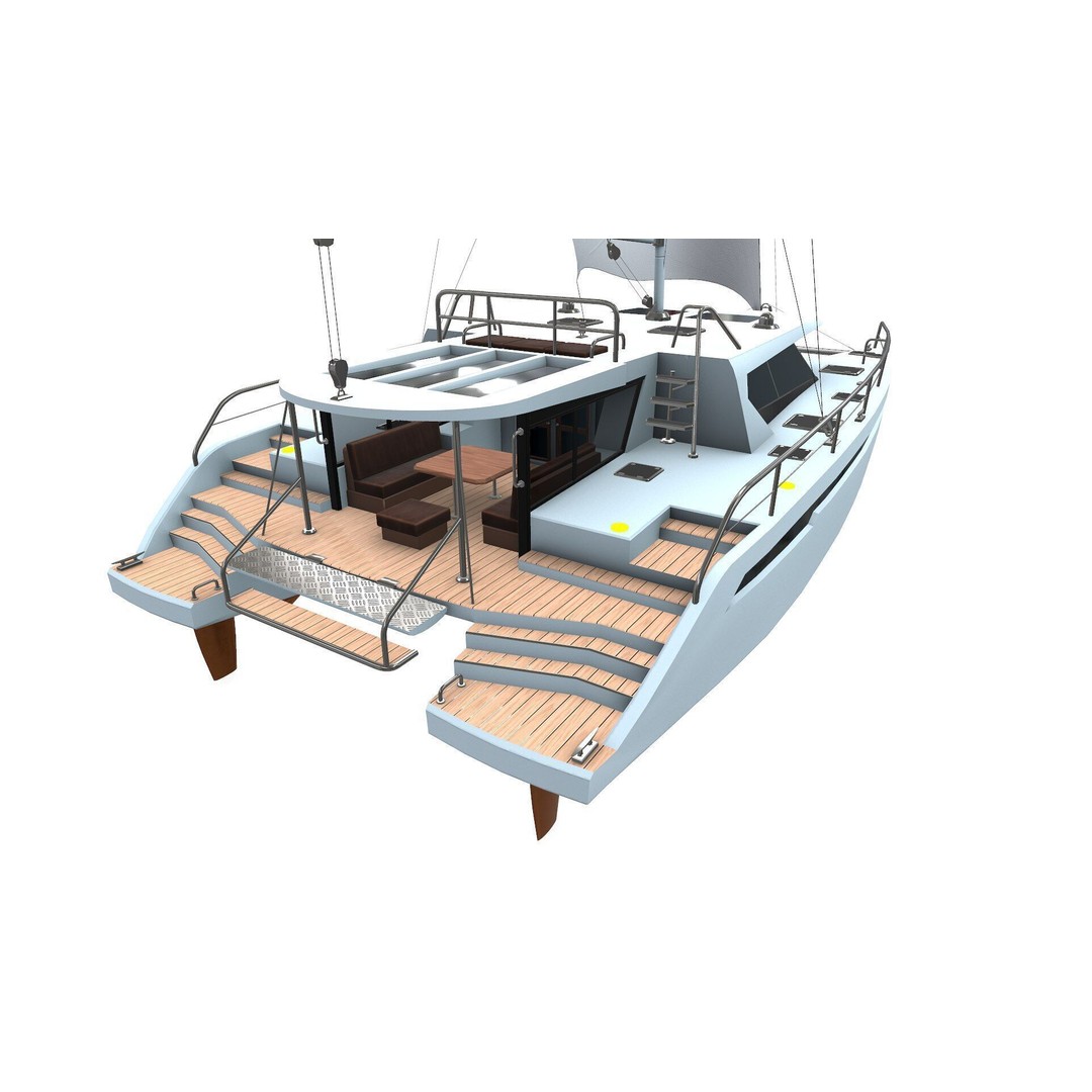 Catamaran 3D Model – Low Poly PBR Game Asset, FBX, OBJ - View 10