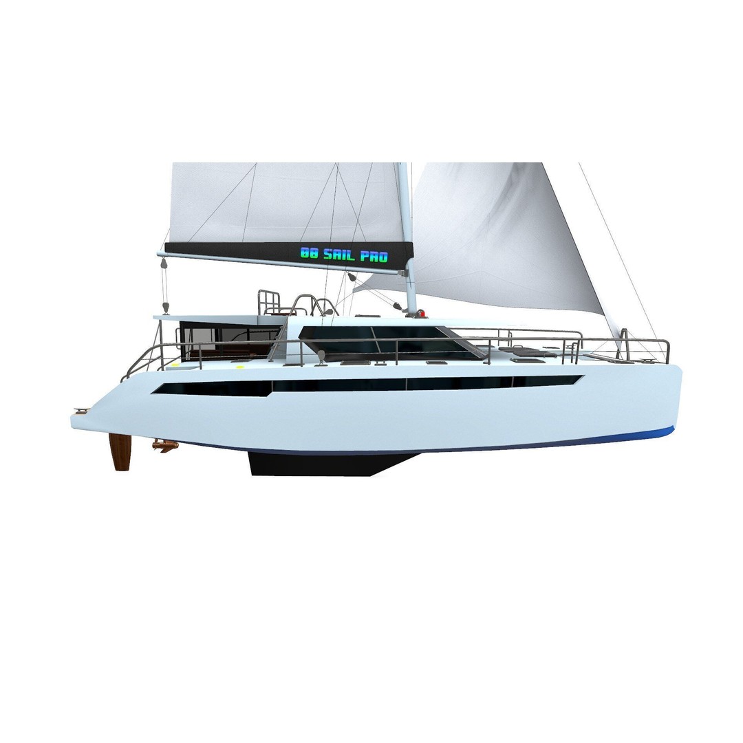 Catamaran 3D Model – Low Poly PBR Game Asset, FBX, OBJ - View 11