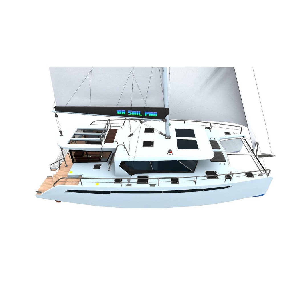 Catamaran 3D Model – Low Poly PBR Game Asset, FBX, OBJ - View 12