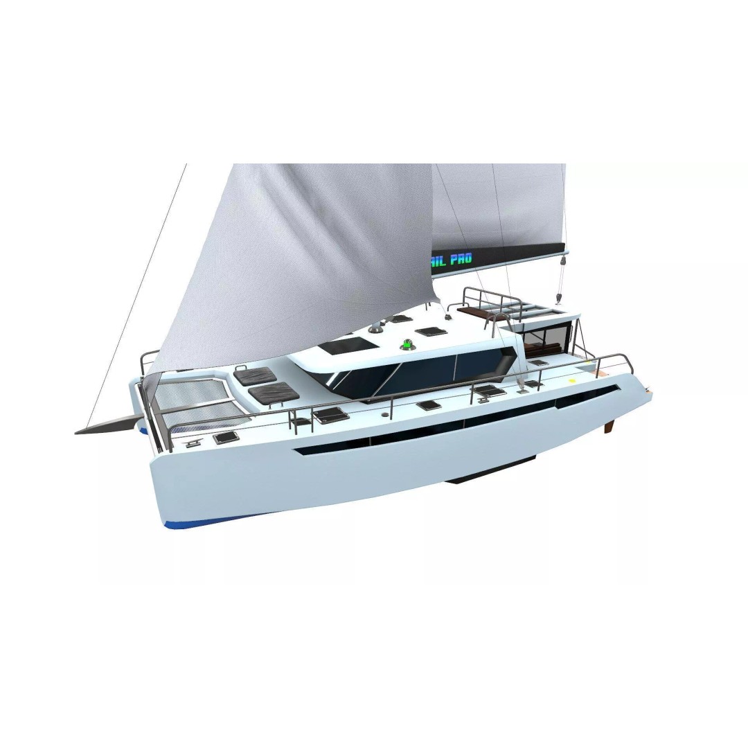 Catamaran 3D Model – Low Poly PBR Game Asset, FBX, OBJ - View 2