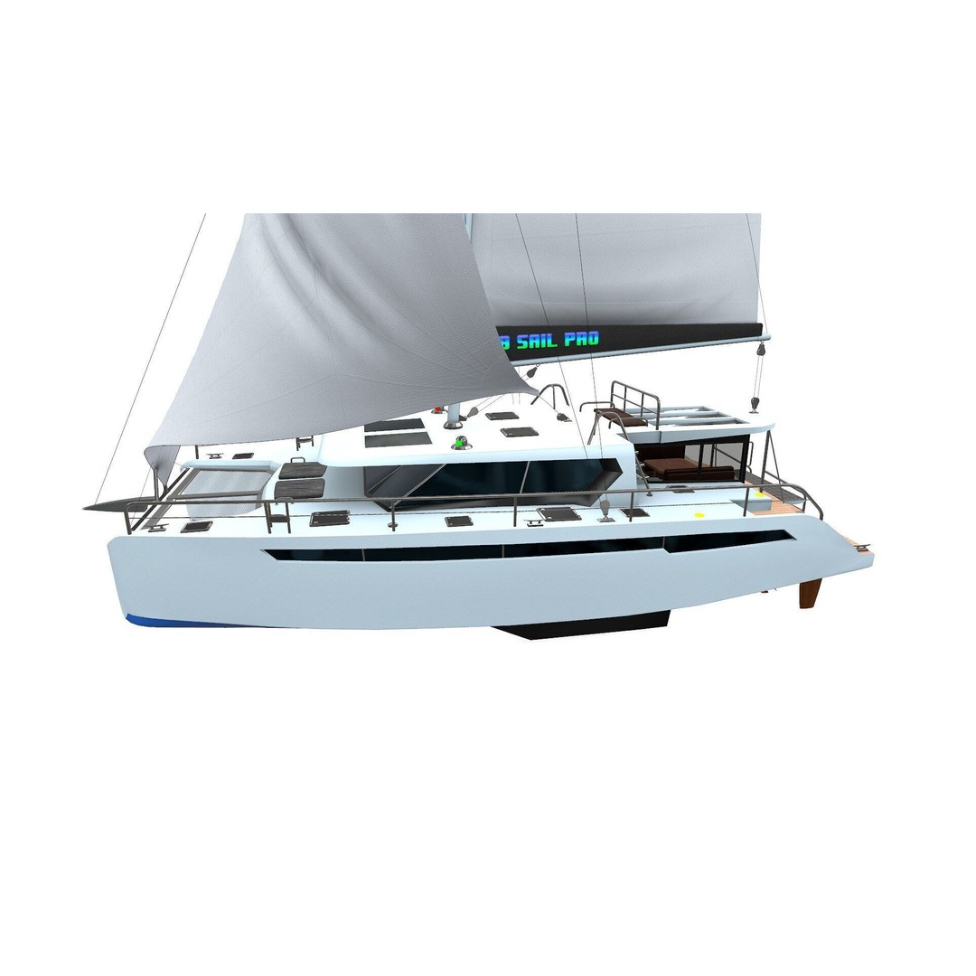 Catamaran 3D Model – Low Poly PBR Game Asset, FBX, OBJ - View 3