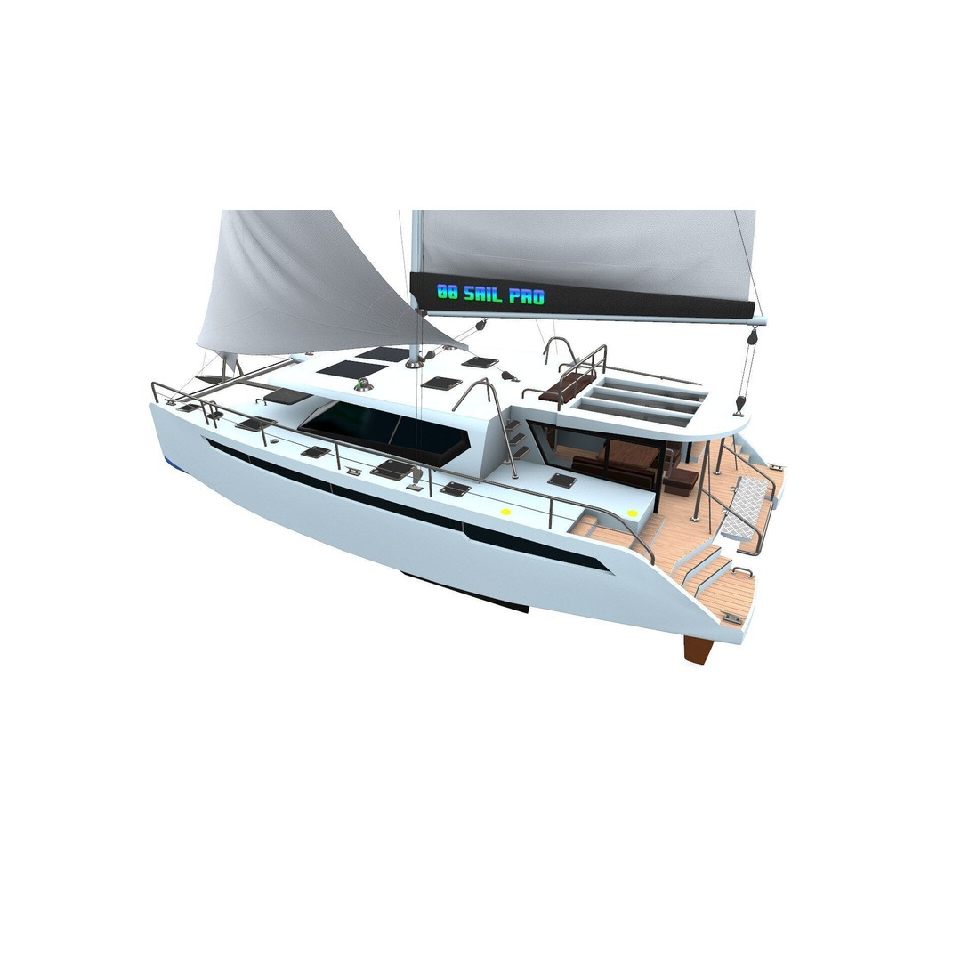 Catamaran 3D Model – Low Poly PBR Game Asset, FBX, OBJ - View 4