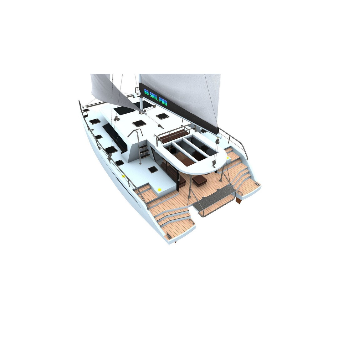 Catamaran 3D Model – Low Poly PBR Game Asset, FBX, OBJ - View 5