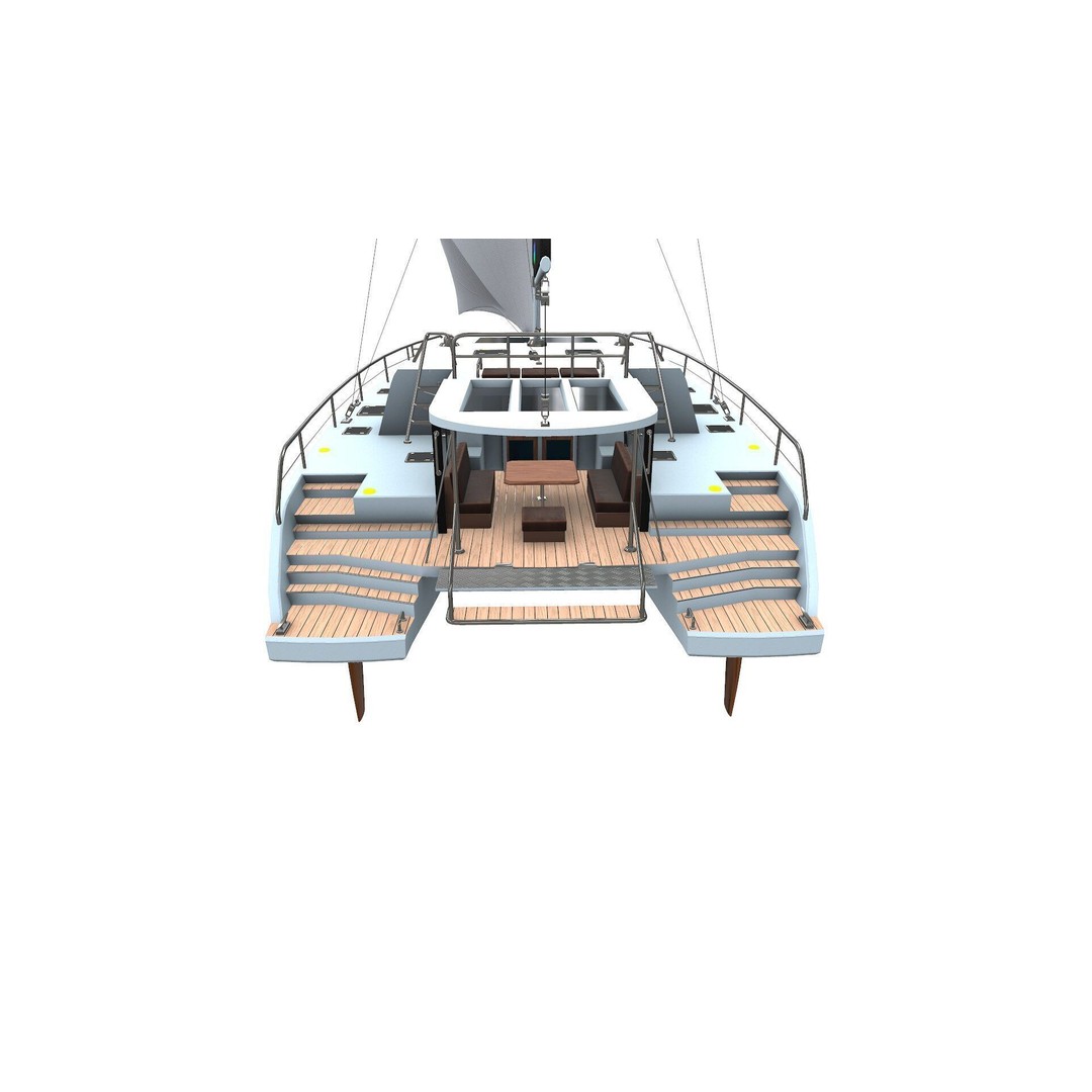 Catamaran 3D Model – Low Poly PBR Game Asset, FBX, OBJ - View 7